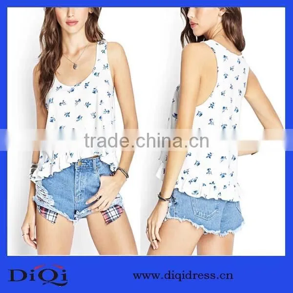 China Wholesale Factory Modal Floral Flouncing Vest Bodycon Gym Casual Tanktop