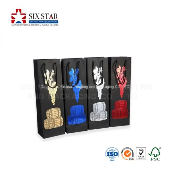 China Factory Customized Printed Black Wine Packaging Bags With Hot Foil