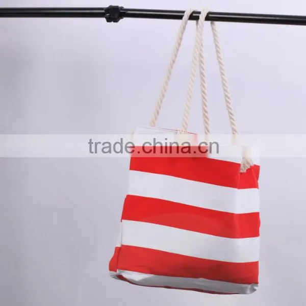 New Arrival Personalized Monogrammed Striped Fashionable Canvas Beach Tote Bag photo-4