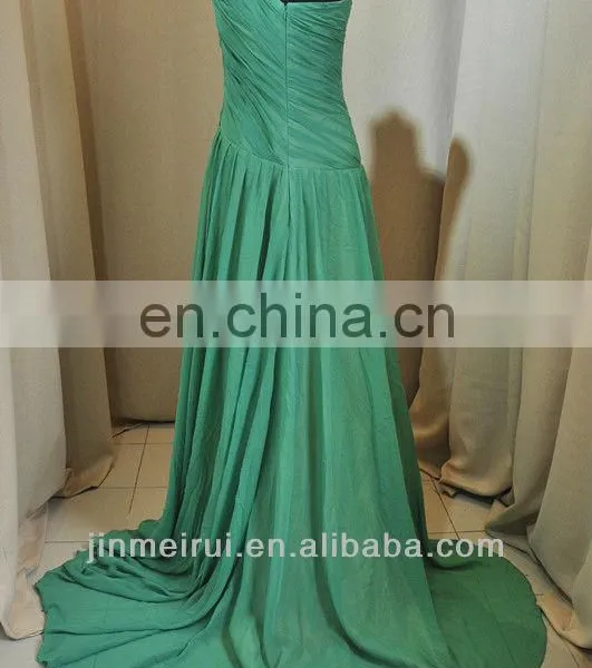 Watch!!! Real Photo!!! A-line Floor Length One Shoulder Chiffon Lime Green Evening Dress DE212 photo-3