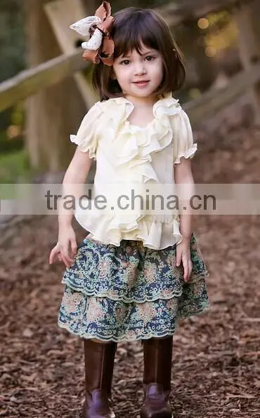 Custom Children Clothes High Quality Flower Fashion Kids Ruffle Top