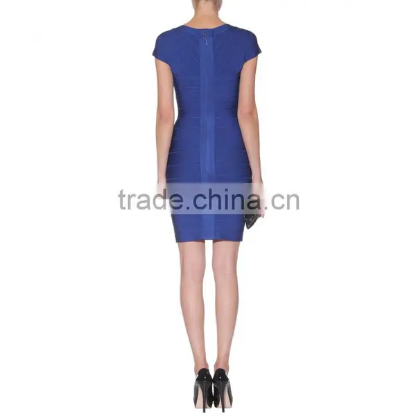 Hot Selling Blue Pink Bandage Dress 2015 New Sey Trendy V Neck Dress Women Bandage Elegant Short Sleeve Evening Party Dress Band photo-3