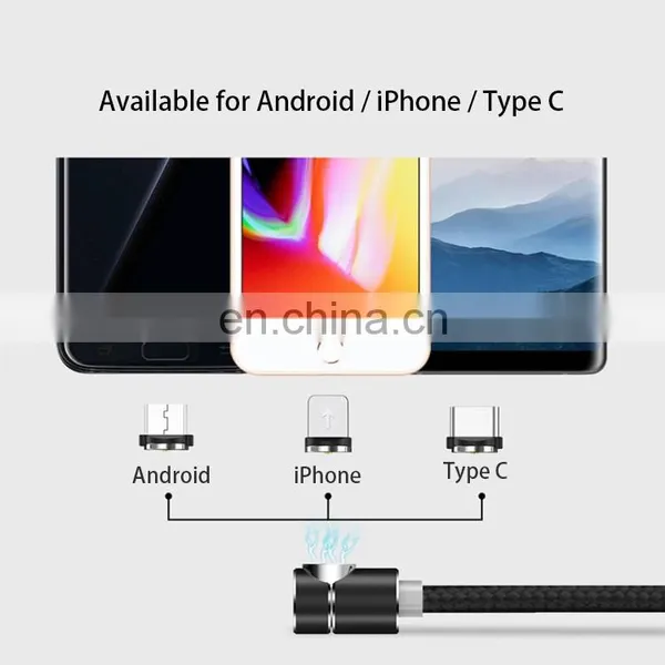 3 In 1 Multi Port Elbow L Shape Nylon Braided 2M Magnetic Charging Cable Lighting/Type C/Android Data Cable photo-4