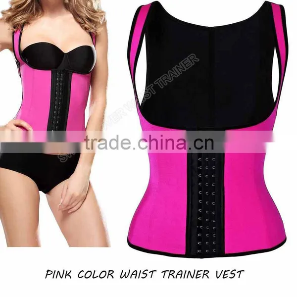 2016 Waist Trainer Corset vest Latex Waist Cincher vest Long Torso with Three Rows of Hooks