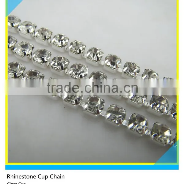Single Row Silver Plated Crystal Rhinestone Close Cup Chain Trims For Dress photo-6