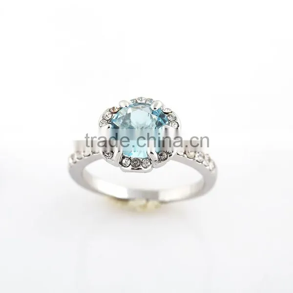 Luxury White Gold Plated Light Blue Zircon And Rhinestones Engagement Ring For Women photo-2