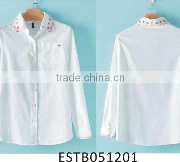 Ladies Embroidered Normal White Cotton Shirt