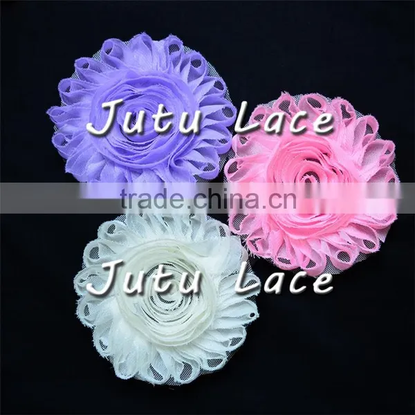 Professional Factory Silk Wedding Bridal Shabby Rose Trim Flower / 4 Inch Chiffon Lace Flower photo-5