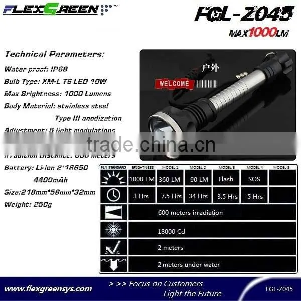 Rechargable 18650 Battery Xml T6 LED Stainless Steel Torch photo-3