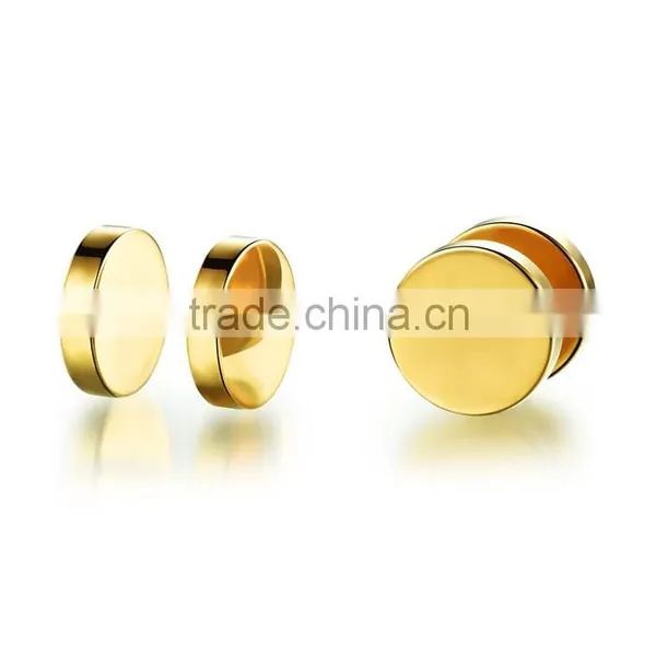 in Stock Stainless Steel Men Double Pin Gold Plated Earrings photo-2