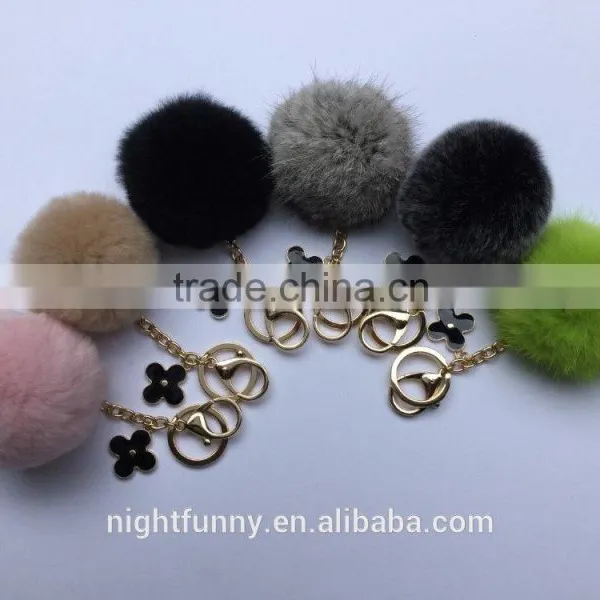 No Dye Grey Cute Genuine Rabbit Fur Ball Pom Pom Keychain for Car Key Ring Bag Pendant photo-4