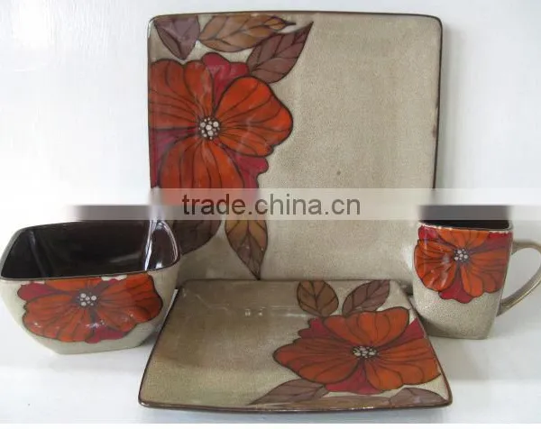 Ceramic Square Dinnerware With Flower Design