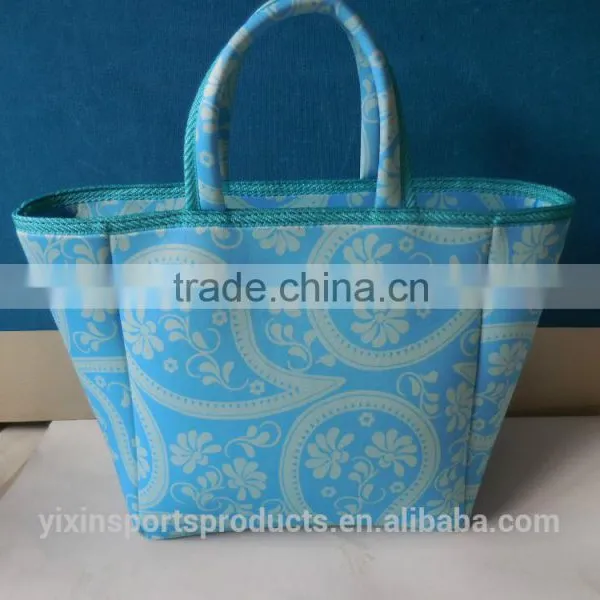 2015 Hot Selling Blue Flower Print Women Shopping Bag, Storage Bag, Handy Travel Bag
