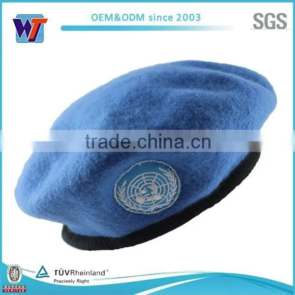 Blue Military Wool Beret With Metal Eyelets and Knitted Band photo-3