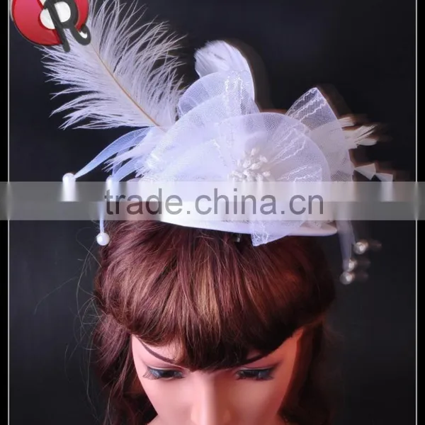 Party Women Feather Fascinator Handmade Wedding Lace Flower Hair Clip Accessory photo-5