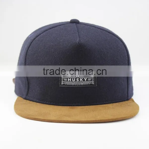 Plain Suede Brim 5 Panel Hat With Woven Patch photo-2