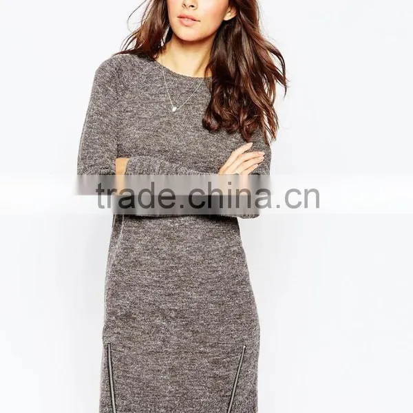 Longline Sexy Jumpers With Side Zips Custom Plain Knitted Sweater