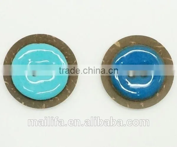 Fancy 2 Holes Round Blue, Light Blue Oil Enameling Coconut Shell Button photo-2