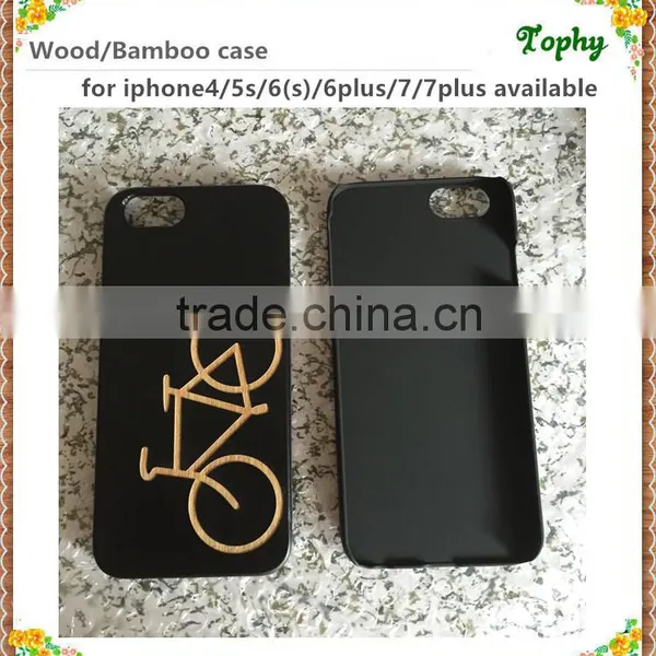 Hot sale wood carving crafts black wood phone case, engraved custom wood + PC cover for iphone 6 6S