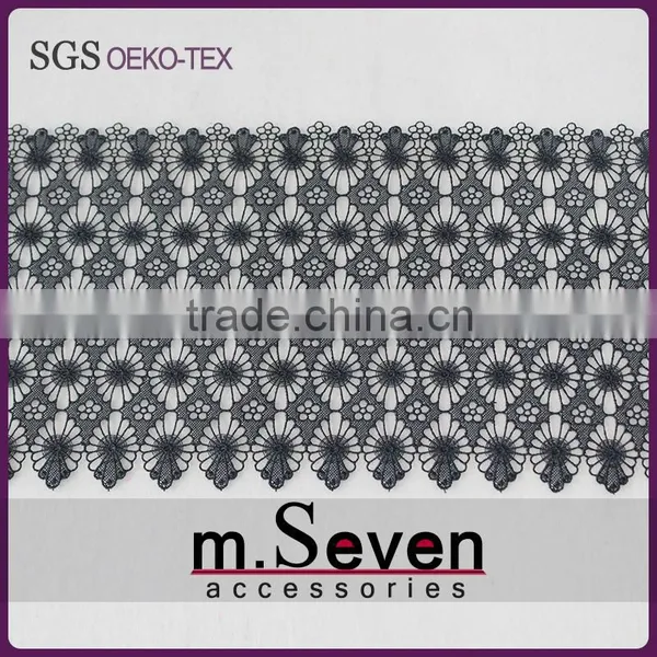 Black Color 20cm 100% Polyester Lace Trim Wholesale Flower Guipure Lace Trim Bridal Lace Trim for Dress photo-2