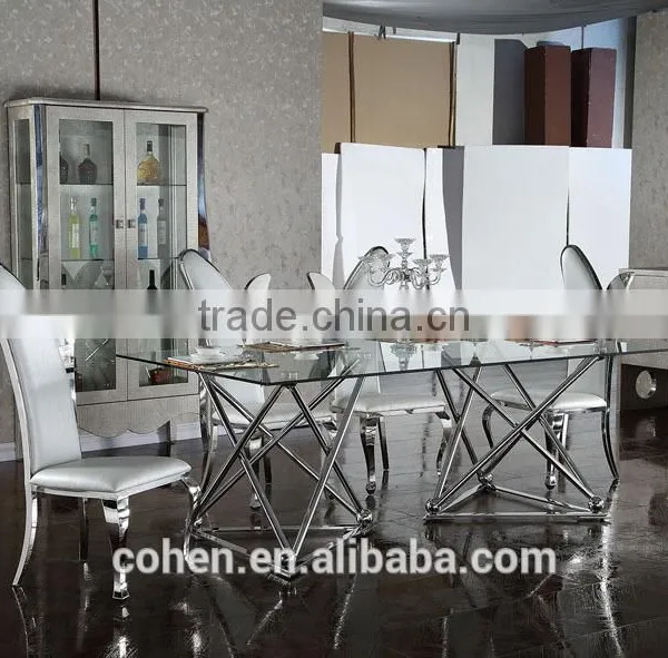 Cohen Furniture Factory Direct Sale Modern Glass Top Dining Table and Chair/restaurant Table for Stainless Steel Furniture photo-2
