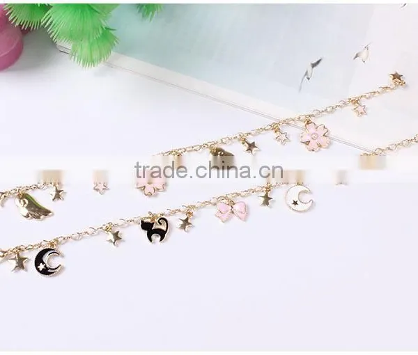Cat Bowknot Star Moon Gold Charms Bracelet Gold Chain Bracelet photo-3