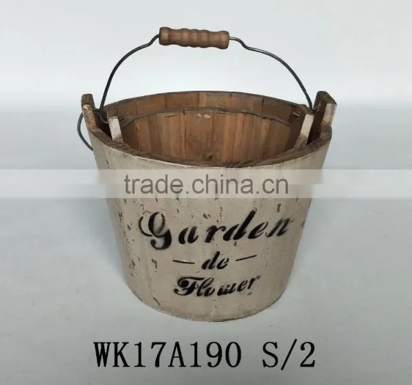 Garden Wooden Flower Pot With Handle, Antique Brown Wooden Plant Planter photo-6