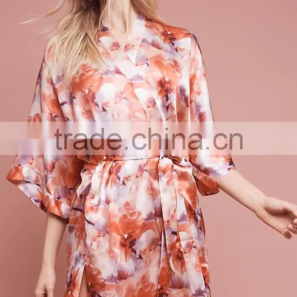 Japanese Silk Robes Ladies Fashion Satin Sleepwear Wholesale Custom Made Floral Silk Kimono Robes for Women photo-2