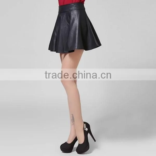 New Design Top Fashion Elegant Mini Short Sexy Black Leather Skirt photo-3