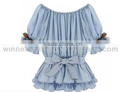 Girls Fairy Blue Jeans Style Peplum Ruffle Sleeve Blouses China Manuafacturer photo-2