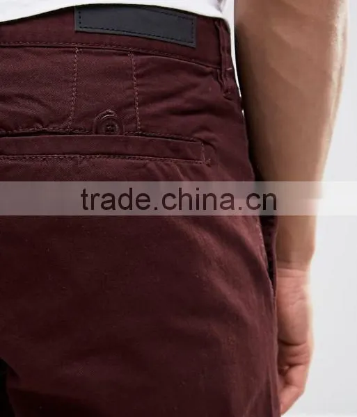 High Quality Latest Custom Side Slant Pockets Turn Up Hem Men's Brown Slim Fit 97% Cotton 3% Elastane Button Fly Fashion Shorts photo-3