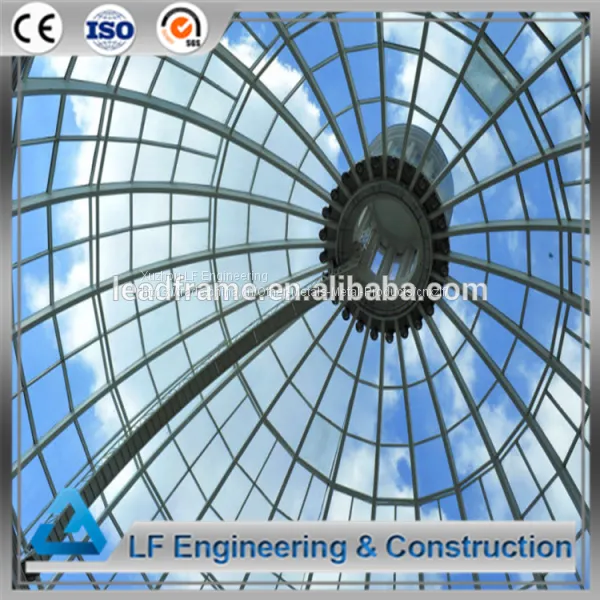 Light Steel Space Frame Stained Glass Dome Roof Hotel Atrium