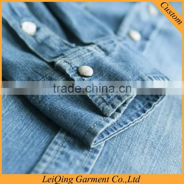 2015 Latest Popular Deep Bule Cowboy Shirts Mens Casual Shirt photo-4
