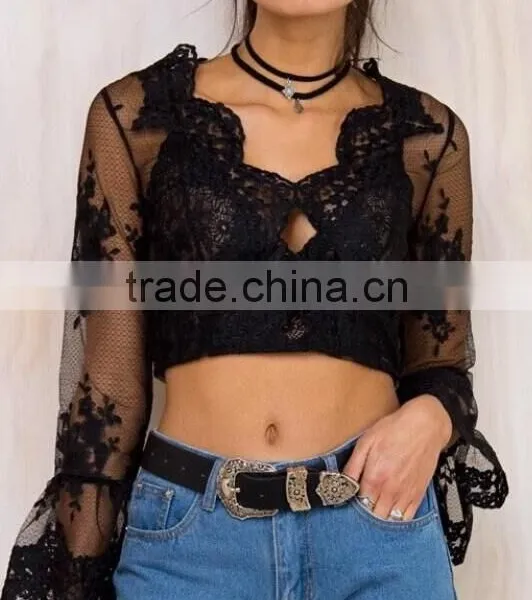 Runwaylover 115 Europe Style 2017 Women Sexy Deep V-Neck Lace Embroidery Crop Tops photo-5