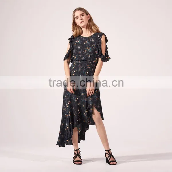 THE NEWEST Women Sexy All-over Floral Print Asymmetric Skirt photo-2