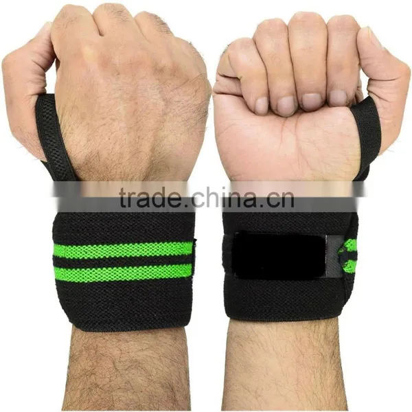 Weight Lifting Wrist Wraps in Black Color With Two Green Stripe photo-3