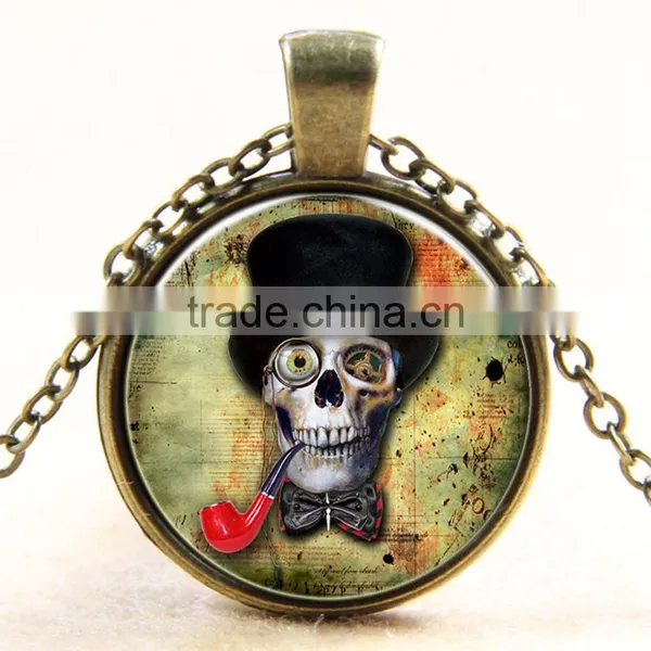 XP-TGN-S-115 Lady Vintage Meaningful Dome Pendant Diy Image Time Gemstone Charm Skull Cabochon Necklace With Popular Accessories photo-2