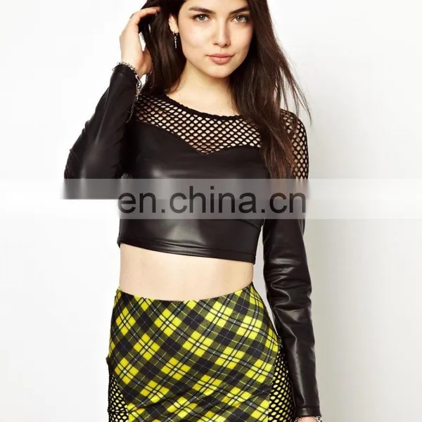 2014 Lady's Fashion Mesh PU Top photo-2