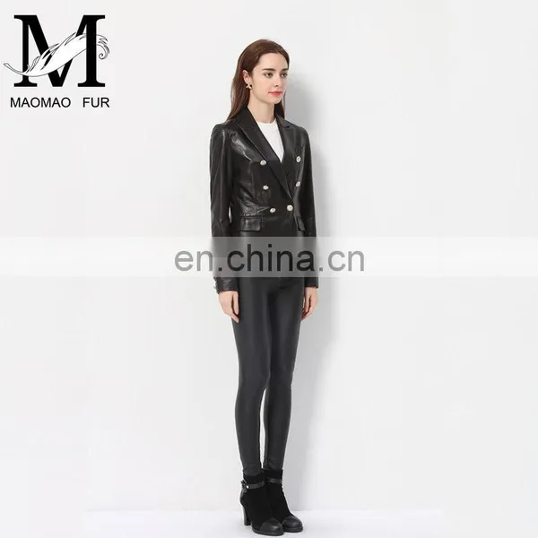 Lady Casual Spring Long Sleeve Beaded Leather Motorcycle Jacket photo-3
