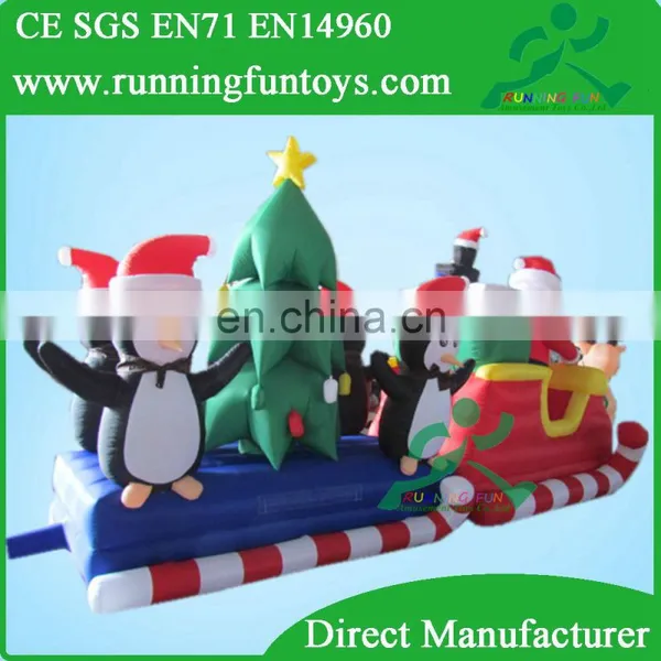 Inflatable Santa Claus In Reindeer Sleigh With Penguin And Tree Christmas Decorations photo-2