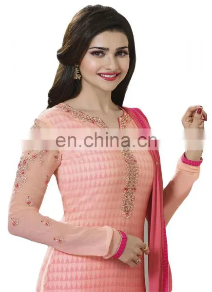 Decent Pink Colour Semi-Stitched Salwar Kameez Dress Material For Occasion Wear / New Arrival 2016 Dress Material(salwar Kameez) photo-2
