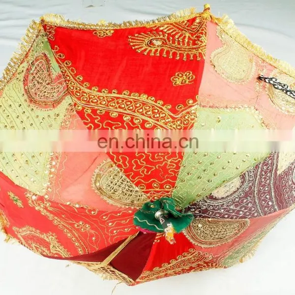 Small Size Heavy Handmade Embroidered Designer Cotton Umbrella Rajasthani Antique Work Garden