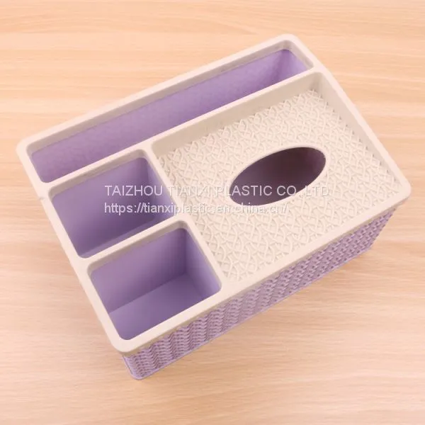 PLASTIC RATTEN DESIGN TISSUE BOX PLASTIC ORGANIZER photo-3