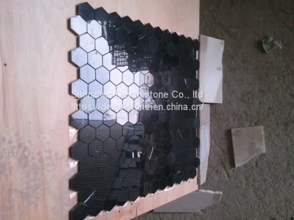 Elegant Nero Marquina Hexagon Floor Mosaic photo-2