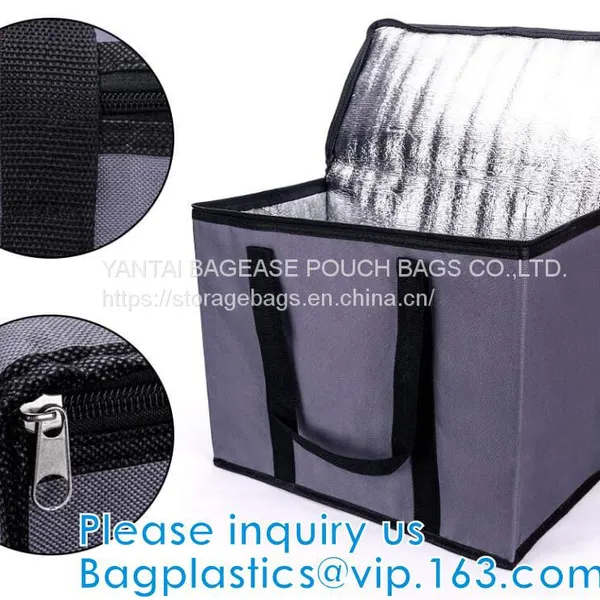 Silver Aluminium Foil Cake Pizza Carrier Insulated Thermal Lunch Picnic Bag Cooler Bag,Insulated Wine Cooler Bag/Wholesa photo-3