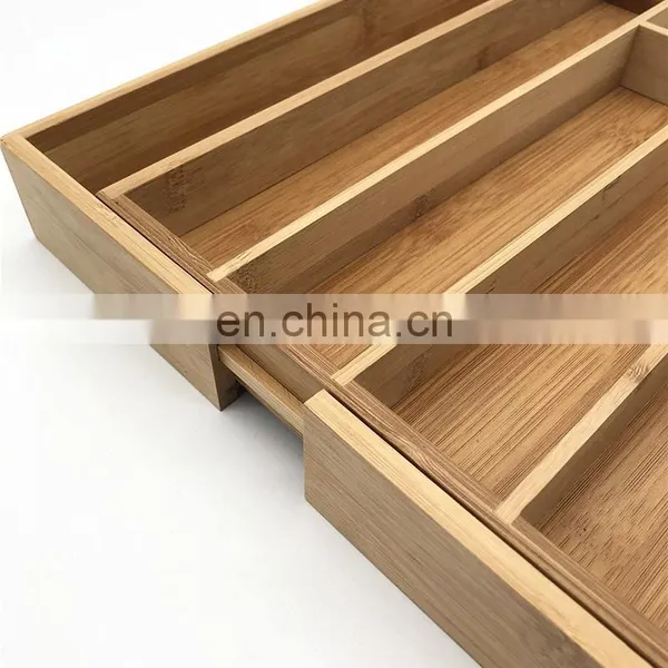 Natural Bamboo Kitchen Drawer Organizer Cutlery Tray Wood Flatware Silverware Tableware Organizer photo-5