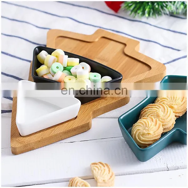 2022 Christmas Tree Decorative Dry Fruit Snack Tray Restaurant Dessert Bamboo Tray Wooden Serving Ceramic Plate photo-5