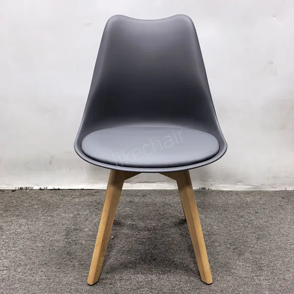 Wholesale Midcentury Modern Plastic Dining Chair with Cushion Beech Wood Legs for Home Dining Room
