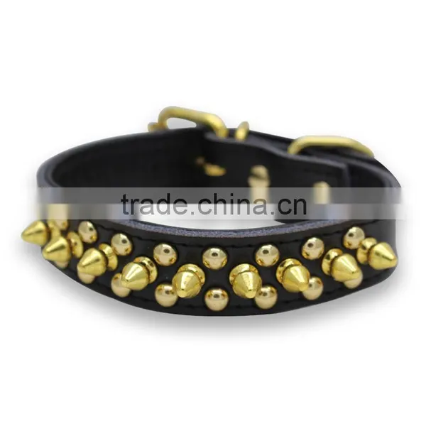 Wholesale Gold Leather Warhead Pet Collar Litchi Grain Dog Collar photo-2