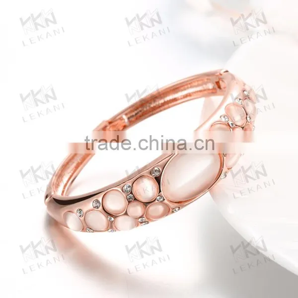 Fashion 18K Gold Plated Metal Opal Gemstone Cuff Bracelet photo-4